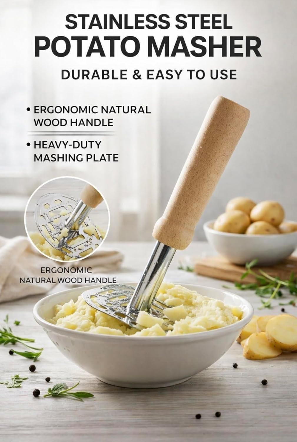 Wooden Handle Square Potato Masher